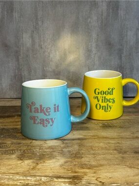 Good Vibes Only & Take It Easy Ceramic Mugs - Motivational Drinkware